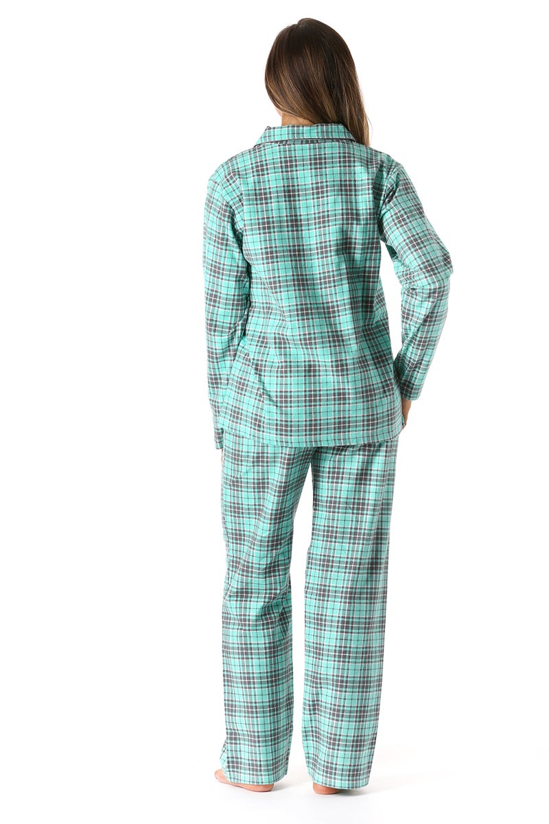 #followme 6371-10230-2X Printed Flannel Button Front PJ Pant Set - Image 3